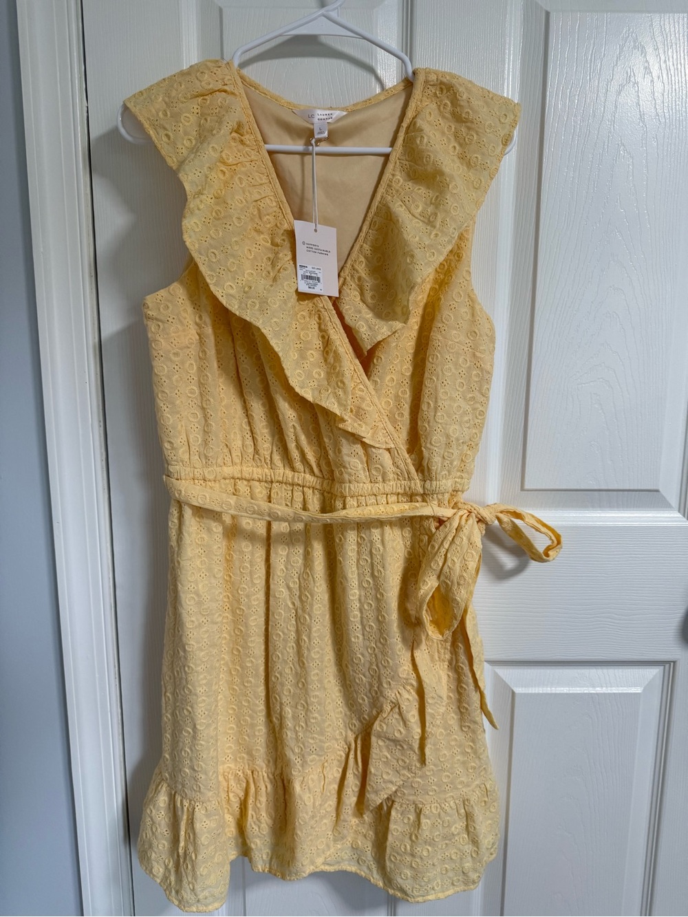 LC Lauren Conrad Yellow Eyelet Wrap Mini Dress with Ruffle Collar